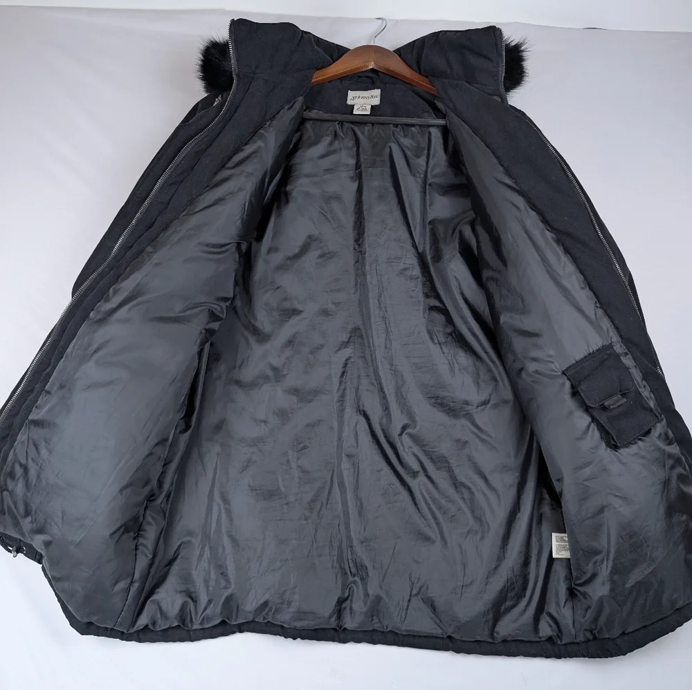 St. John’s Bay Women’s Large Black Winter Parka Faux Fur Trim Hood Coat